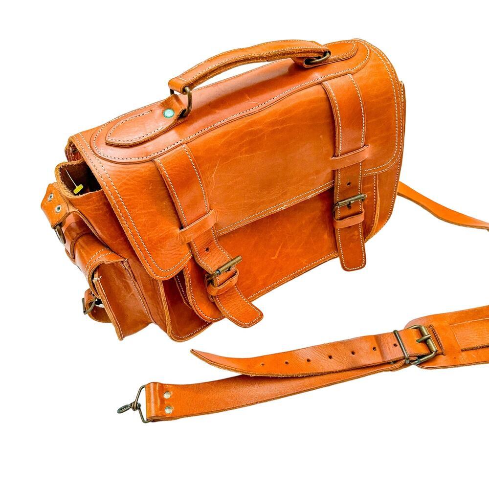 English Briddle Laptop Messenger Bag Tan/Leather EUC